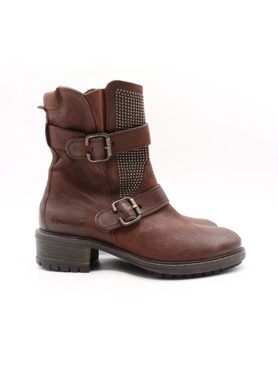 Paul Green Shoes - Paul Green Women's UK 4.5 US 7 Brown Leather Studded Moto Boots Buckle Shoes
